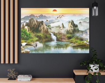 Japanese wall art, Rising sun painting, Japanese canvas painting, Asian painting, Living room decor, Japanese art