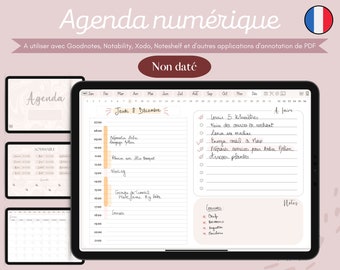 Undated digital agenda annual in french edition pink planner iPad tablet digital agenda student Goodnotes Notability Noteshelf