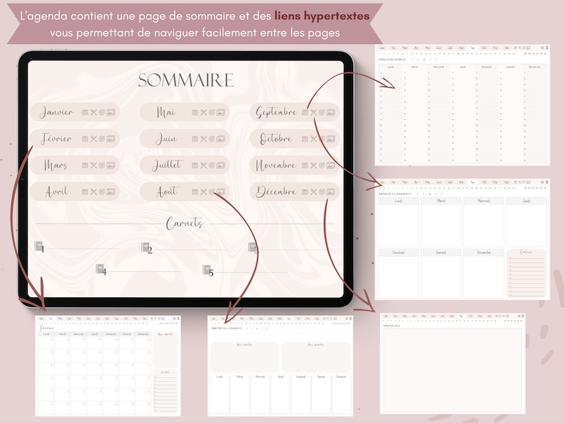 Agenda numérique non daté annuel en français édition rose planner iPad tablette agenda digital étudiant Goodnotes Notability Noteshelf image 2