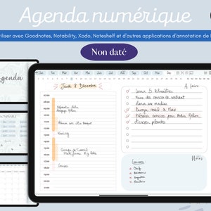 Annual undated digital planner in French blue edition planner iPad tablet digital agenda student Goodnotes Notability Noteshelf