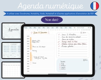Agenda numérique non daté annuel en français édition bleue planner iPad tablette agenda digital étudiant Goodnotes Notability Noteshelf
