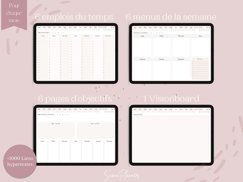 Agenda numérique non daté annuel en français édition rose planner iPad tablette agenda digital étudiant Goodnotes Notability Noteshelf image 3