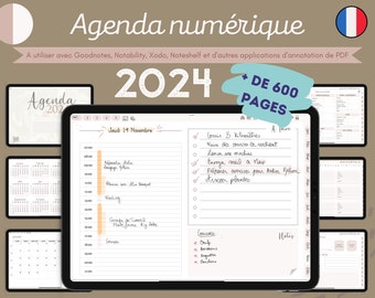 Agenda numérique daté 2024 en français édition neutre planner iPad tablette agenda digital étudiant Goodnotes Notability Noteshelf
