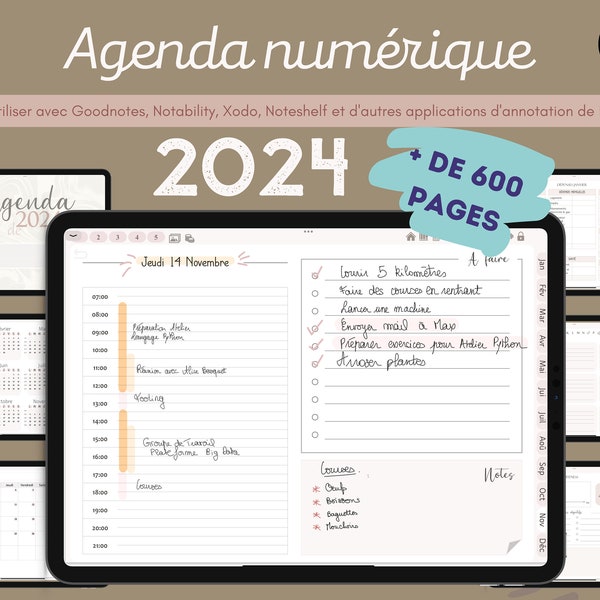 Agenda numérique daté 2024 en français édition neutre planner iPad tablette agenda digital étudiant Goodnotes Notability Noteshelf