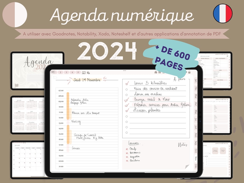 Agenda numérique daté 2024 en français édition neutre planner iPad tablette agenda digital étudiant Goodnotes Notability Noteshelf image 1