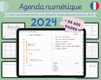 Agenda numérique daté 2024 en français 600p édition bleu vert planner iPad tablette agenda digital étudiant Goodnotes Notability Noteshelf