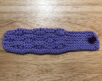 Knitted Wave Cuff (Purple, Button, Bracelet, Hand Made)