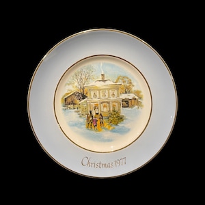 Vintage Avon Christmas Plate &quot;Carollers in the Snow&quot; by Enoch Wedgwood, 1977, Porcelain Plate Holiday Decor, Collectible Winter Scene Plate