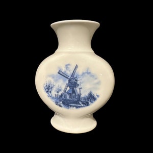 Vintage Delft Blue Mini-bud Vase, Delft Blauw Vase, Handpainted Blue & White Delft Blue Vase, Made in Holland Dutch Delft Blue Windmill Vase