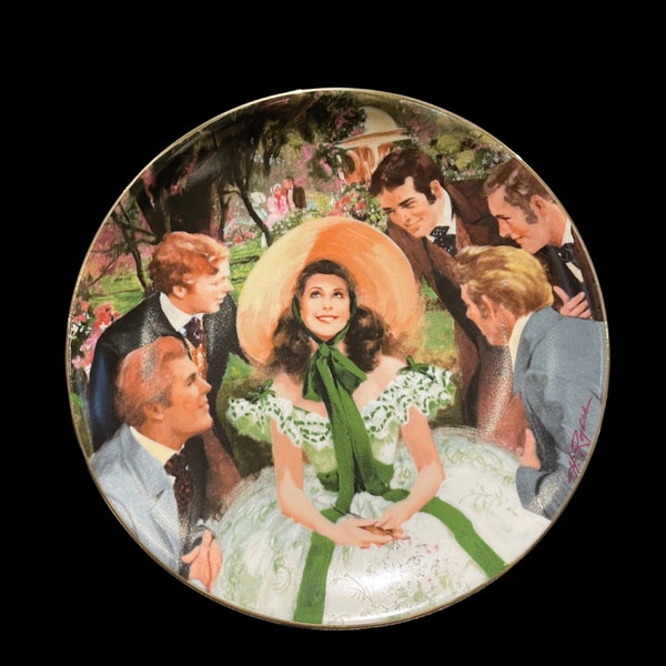 Vintage Gone with the Wind Golden Anniversary Series Plate " Scarlett and Her Suitors"  by Howard Rogers 1st Issue, W.S George Fine China