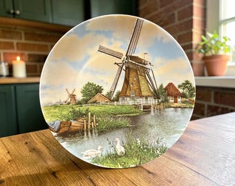 Vintage Royal Schwabap Holland Windmill Plate - Hand Decorated Dutch Landscape Wall Decor