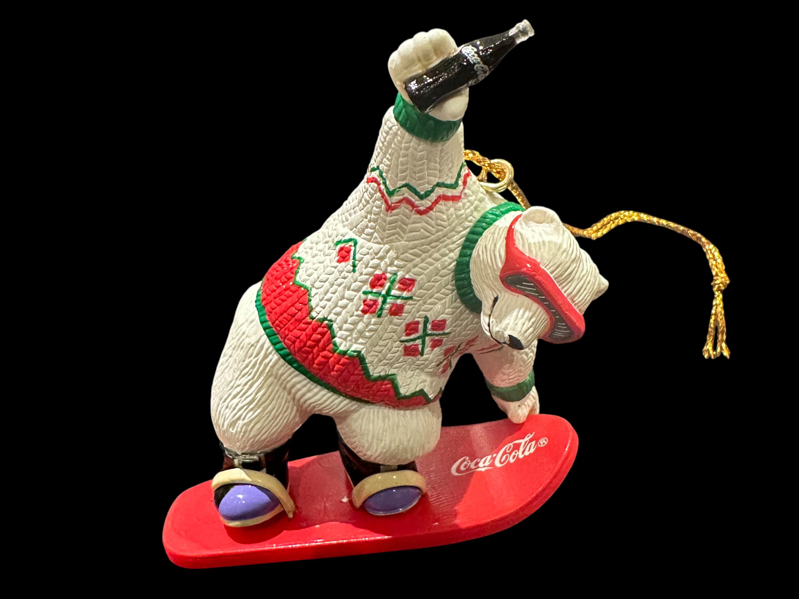Vintage Coca-cola Polar Bear Snowboard Ornament, Christmas Coke