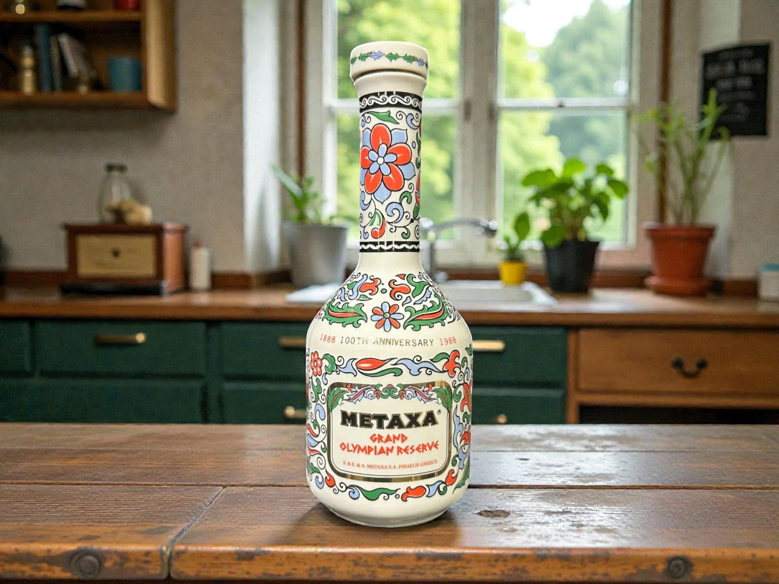 Vintage Metaxa 100th Anniversary Porcelain Bottle: Grand Olympian