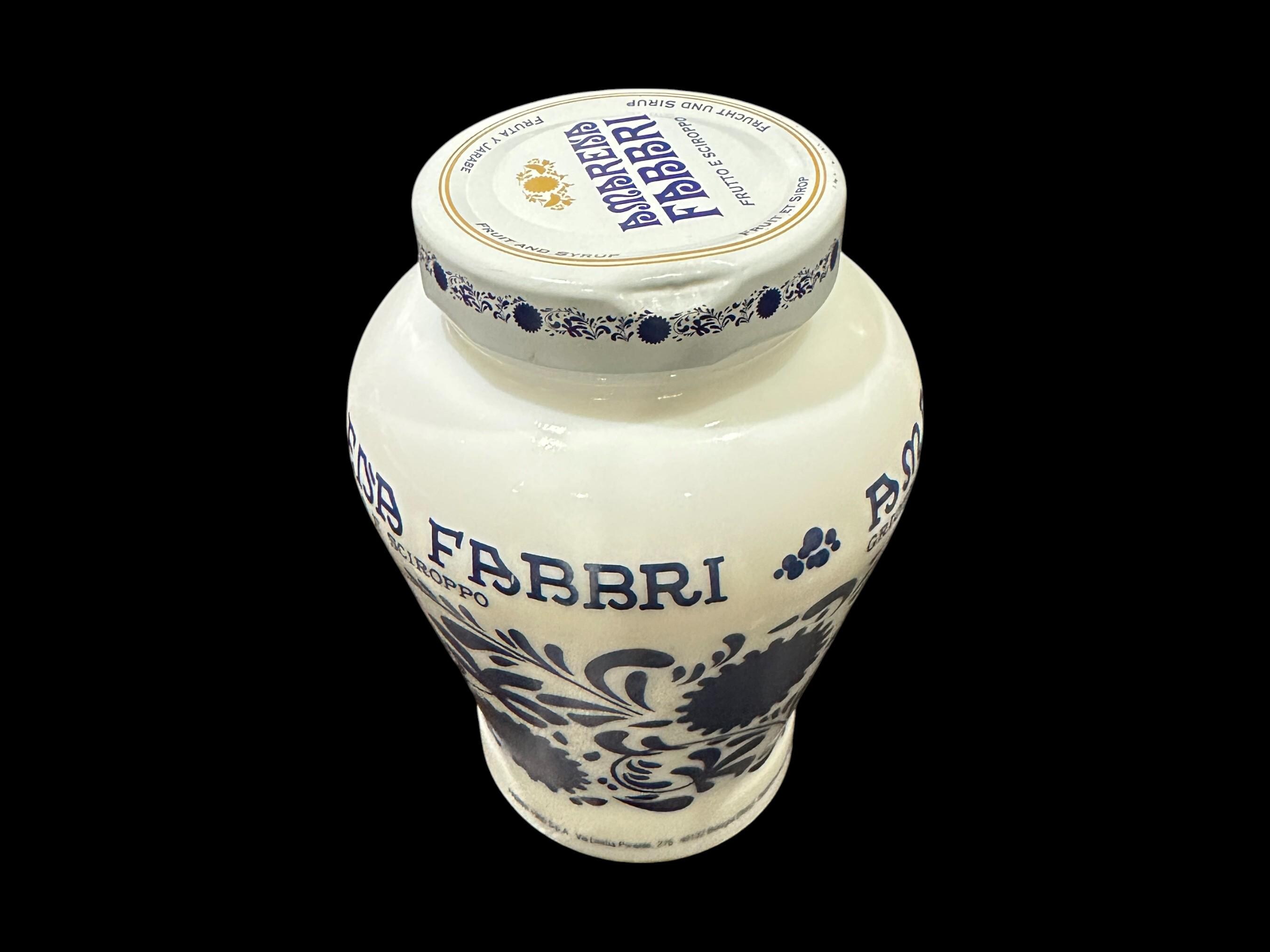 Vintage Fabbri Amarena Jar, Blue & White Italian Ceramic Syrup Jar