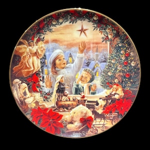 Piatto da collezione in porcellana vintage del 1997 &quot;Un desiderio di Natale&quot;, piatto da collezione in edizione limitata Bradford Exchange, piatto decorativo natalizio