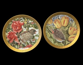 Vintage Mitsuko Schmid Collector Plates: Tulip Nest & Rose Haven (1984)