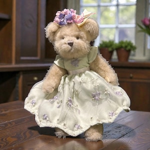 Vintage Bearington Teddy Bear: Jointed Plush With Lilac Floral