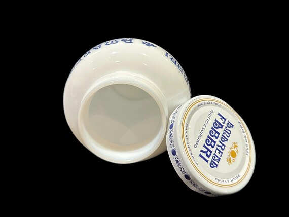 Vintage Fabbri Amarena Jar, Blue & White Italian Ceramic Syrup Jar