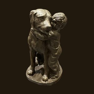 Figura de niño y perro de Heredities vintage, escultura de bronce de Heredities, escultura de perro de bronce de Heredities, escultura de arte coleccionable para amantes de los perros