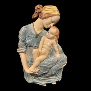 Vintage Sculpture of Madonna Virgin Mary &Baby Jesus, Solid Marble Sculpture, Antique Marble Plaque of Madonna and Child, Religious Relic