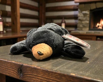 Rare Ty Beanie Baby “Blackie” the Black Bear, Original 1993–1994 Vintage Plush Collectible