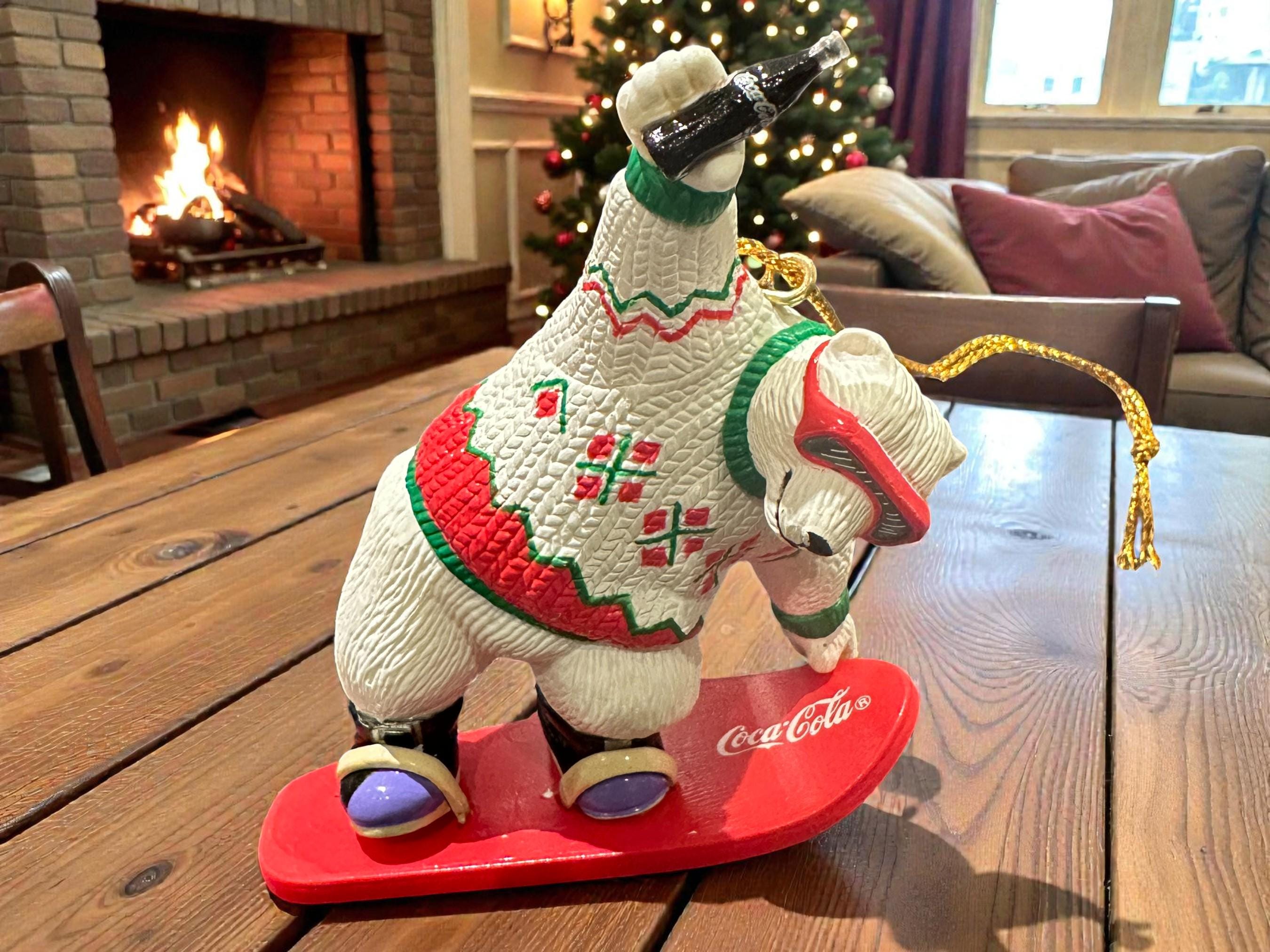 Vintage Coca-cola Polar Bear Snowboard Ornament, Christmas Coke