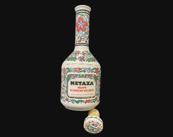 Vintage Metaxa 100th Anniversary Porcelain Bottle: Grand Olympian