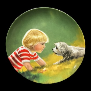 Vintage verzamelbord &#39;Making Friends&#39; van Donald Zolan, 3e nummer in de collectie voor kinderen en huisdieren, porseleinen bord, decoratief bord