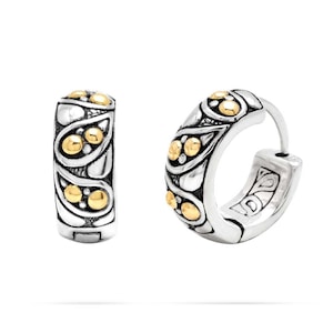 Garni 925 Sterling Silver and 18k Gold Handcrafted Armig Huggie Earrings