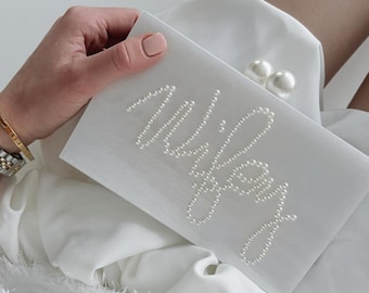 Pearl Wifey bag Pearl bride bag Wedding Day clutch Bridal Evening bag bridal Accessory hen do bag