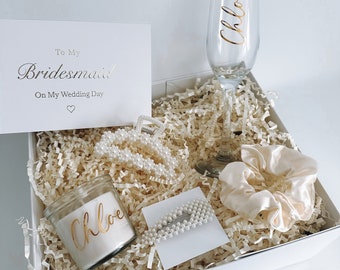 Personalised Bridesmaid Proposal Gift Box Maid of Honour gift bridesmaid gift Bridal Party present wedding hen party gift set pearl hair