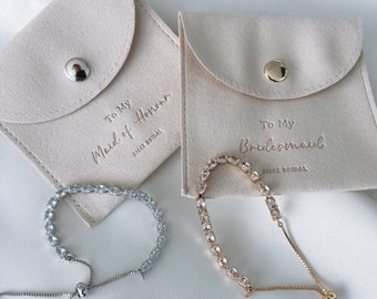 Bridesmaid bracelet maid of honour jewellery pouch bridal gift bracelet silver necklace gold diamond bracelet bridesmaid jewellery gift