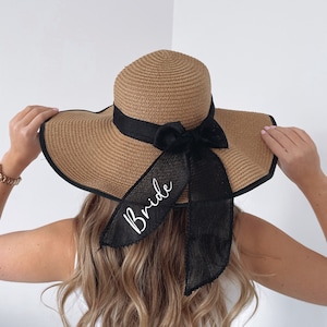 Personalised straw beach hat - bride hat floppy hat fedora honeymoon hat bridal party hen party hat straw hat sunhat summer hat gift