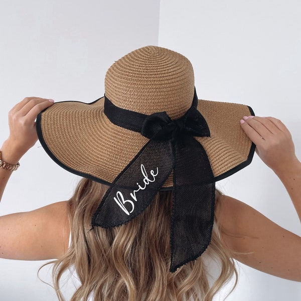 Personalised straw beach hat - bride hat floppy hat fedora honeymoon hat bridal party hen party hat straw hat sunhat summer hat gift