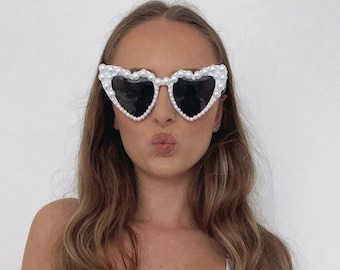 Pearl heart shaped sunglasses - bride sunglasses bride accessories heart sunnies love heart glasses bridal sunnies hen do wedding honeymoon