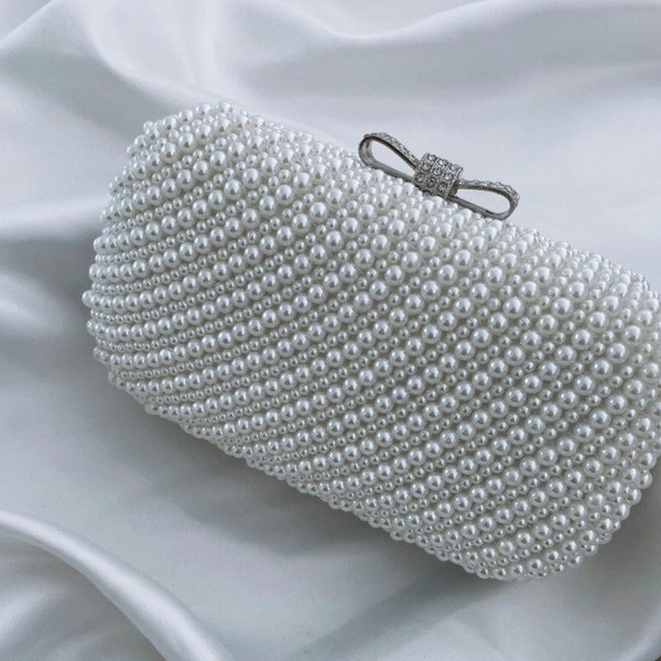 Pearl box bag - Pearl gem bride handbag clutch bag wedding day gift Diamonte gems pearl diamond bag purse hen party embellished jewel silver