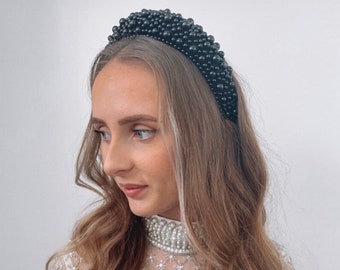 Pearl headband - wedding hairband black Pearl embellished head piece accessories hair elegant Alice band statement bride bridesmaid