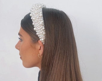 Pearl headband - wedding hairband ivory Pearl embellished head piece accessories hair elegant cream Alice band statement bride bridesmaid