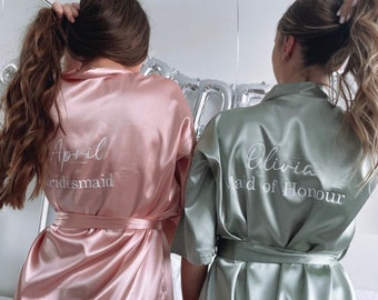 Personalised bridesmaid robes satin bridal robes dressing gown pyjamas sage robe pink robe bridesmaid gift maid of honour bride wedding