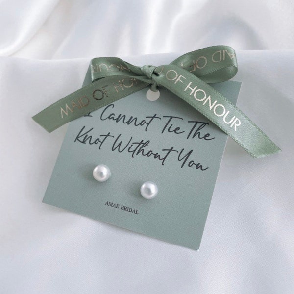 Bridesmaid pearl earrings - bridesmaid gift maid of honour present jewellery silver earrings sage green wedding bridal party jewlery pearls
