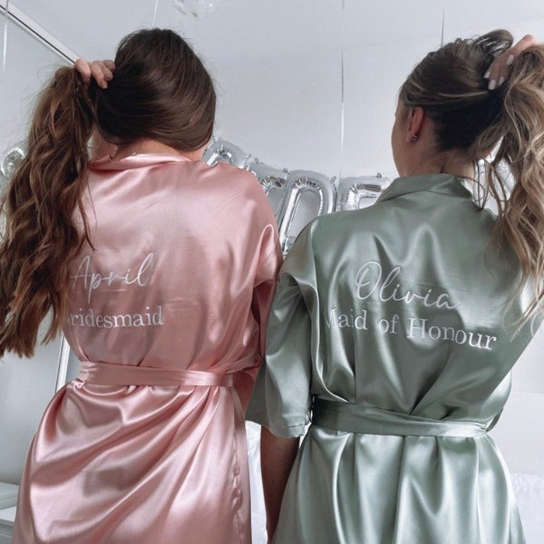 Personalised bridesmaid robes satin bridal robes dressing gown pyjamas sage robe pink robe bridesmaid gift maid of honour bride wedding