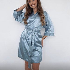 Personalised Dusty Blue Bridesmaid Robes satin bridal robes dressing gown pyjamas blue robe bridesmaid gift maid of honour Christmas gift