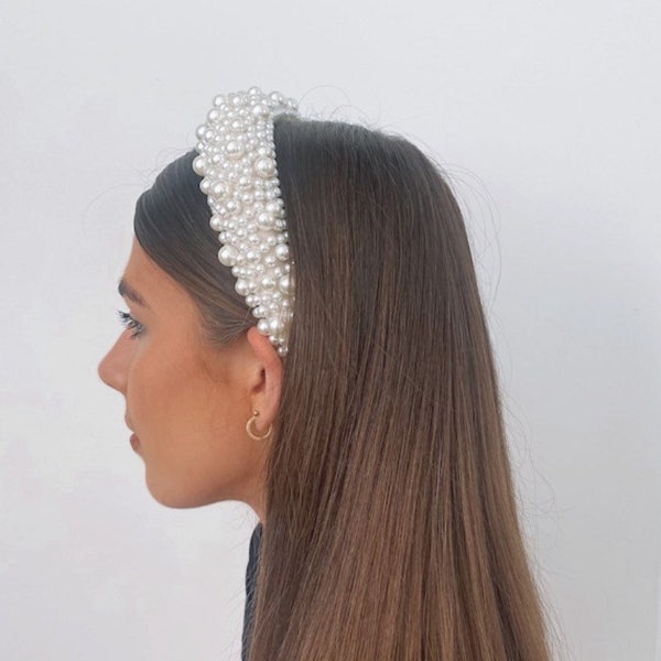 Serre-tête perle - serre-tête mariage ivoire perle ornée de perles accessoires pour cheveux élégant crème bande Alice mariée demoiselle d'honneur