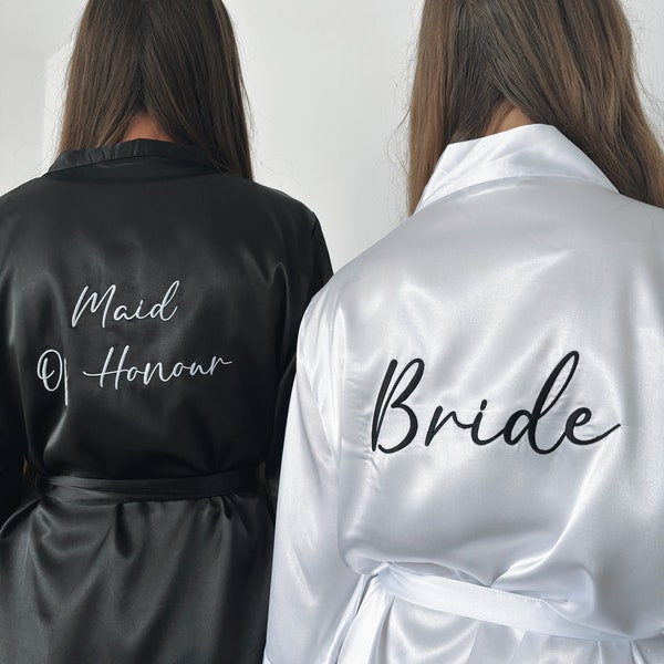 Personalised Black Bridesmaid Robes embroidered satin bridal robe dressing gown pyjamas bridesmaid gift maid of honour bride wedding morning