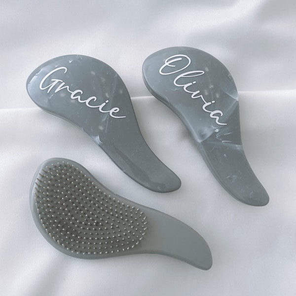 Personalised hairbrush - mini grey marble hairbrush personalised tangle teaser customised bridesmaid gift stocking filler scrunchie hair