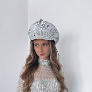 Diamonte bride cap rhinestone diamond wedding captain hat hen do bachelorette bridal party honeymoon silver Pearl hat Jew gems sparkly hat image 5