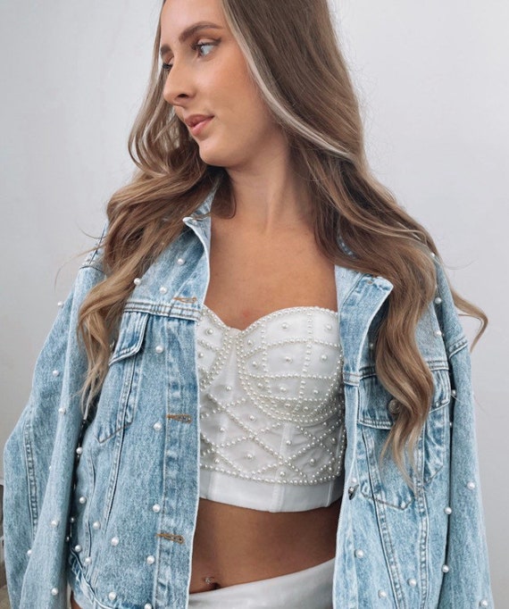 Pearl Bralette Pearl Bustier Wedding Embellished Crop Top Bridal Party Hen  Do Outfit Lingerie Pearl Corset Summer Bachelorette Bra Top 