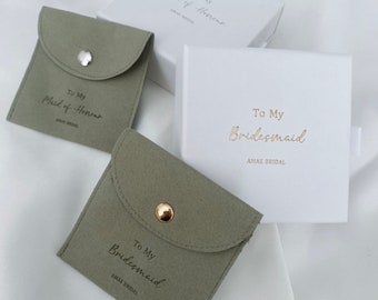 Sage green Bridesmaid jewellery gift box and pouch maid of honour wedding present bridal party gift bride earrings bracelet box jewellery