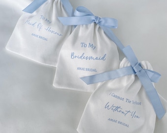 Personalised Bridal Party Pouch with Blue Bow Bridesmaid proposal jewellery pouch Gift Bag Bride Maid of Honour gift Wedding Accessories