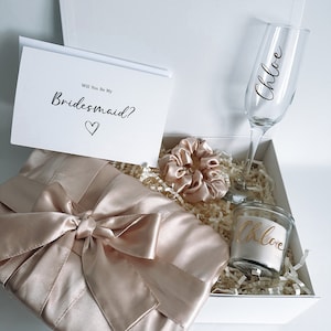 Personalised Bridesmaid Proposal Pink Champagne Gift Box Maid of Honour gift bridesmaid gift Bridal Party Satin Robe present wedding hen do